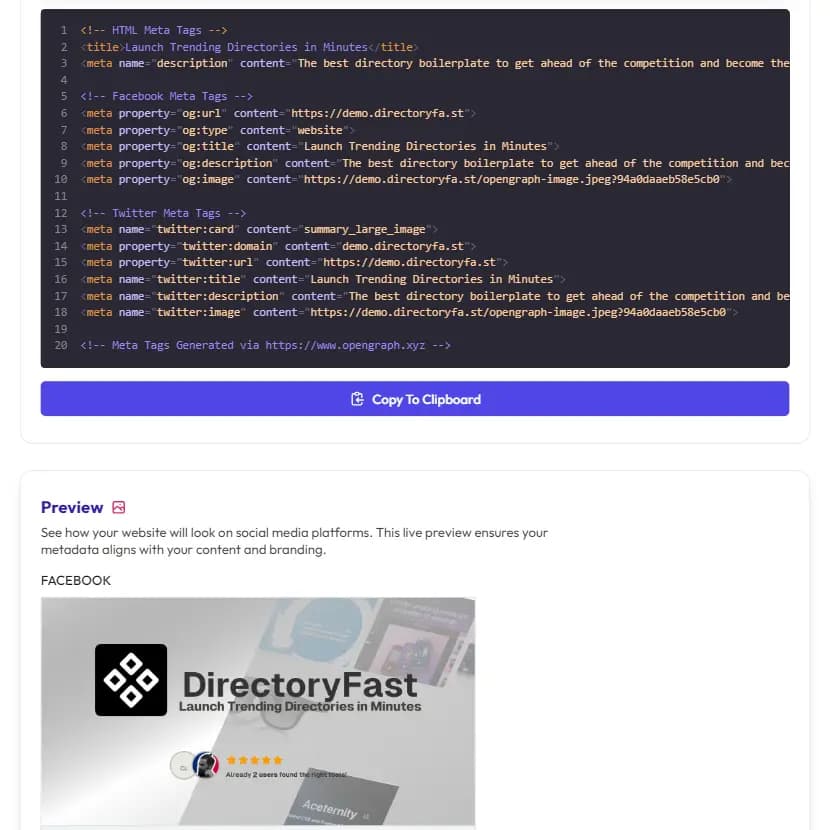 DirectoryFast SEO feature showcase